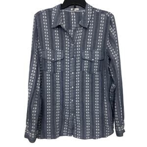 KUT From The Kloth Blue Floral Embroidered Pearl Snap Boho Country Shirt XXL
